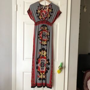 India Boutique Grey and Red Maxi Dress V-neck